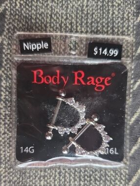 Body Rage 14 Gauge Stainless Steel Nipple Bars; 1 Pair